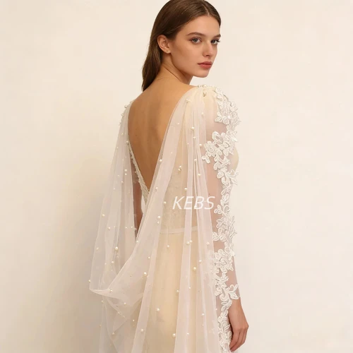 Imagen 1 del producto Velo de encaje de perlas de alta calidad, chal de novia blanco marfil, accesorios de boda, 2,5 metros de largo