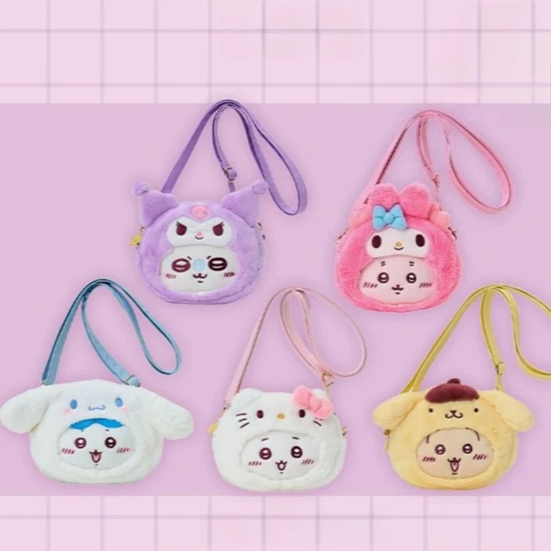 

Official Sanrio Kawaii Hello Kitty Kuromi My Melody Plush Shoulder Bag Soft Stuffed Animal Charms Versatile Item Birthday Gift