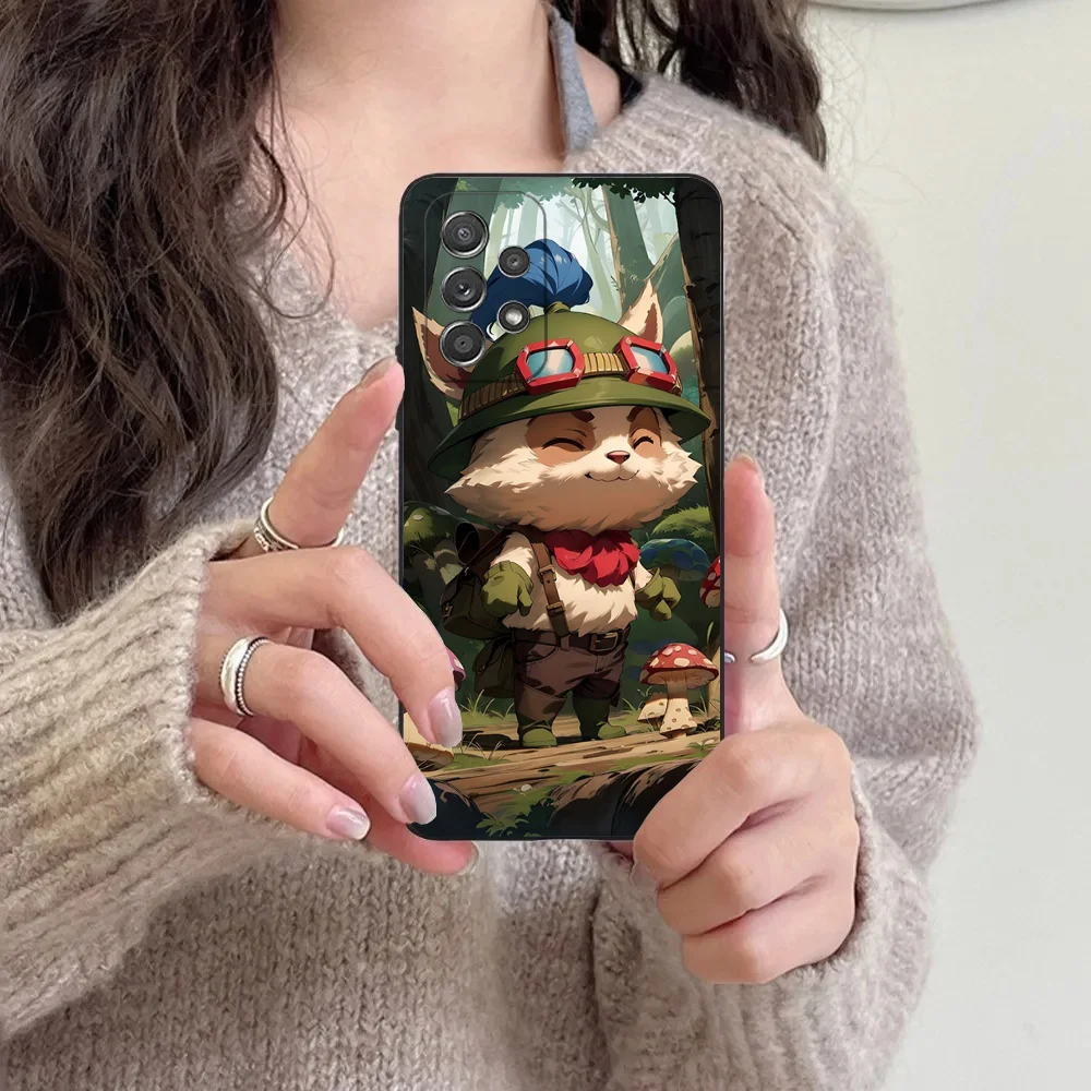 Cute Funny L-LOL Teemo Phone Case For Samsung S24,23,22,30,21,10,9,Ultra,Plus,Lite,FE,5G Black Soft Case