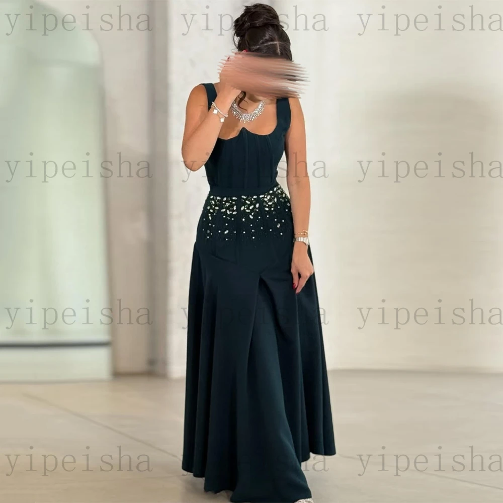 Sukienki wieczorowe na zamówienie, nowoczesne, bez rękawów, zdobione koralikami i cyrkoniami, linia A, suknia balowa, prosta, plisowana sukienka do kostek.