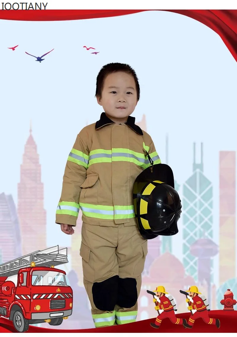 

Halloween Party Children's Firefighter Uniform Fireman Role Playing Costume Boys Professional Work Clothes Stage Performance Set