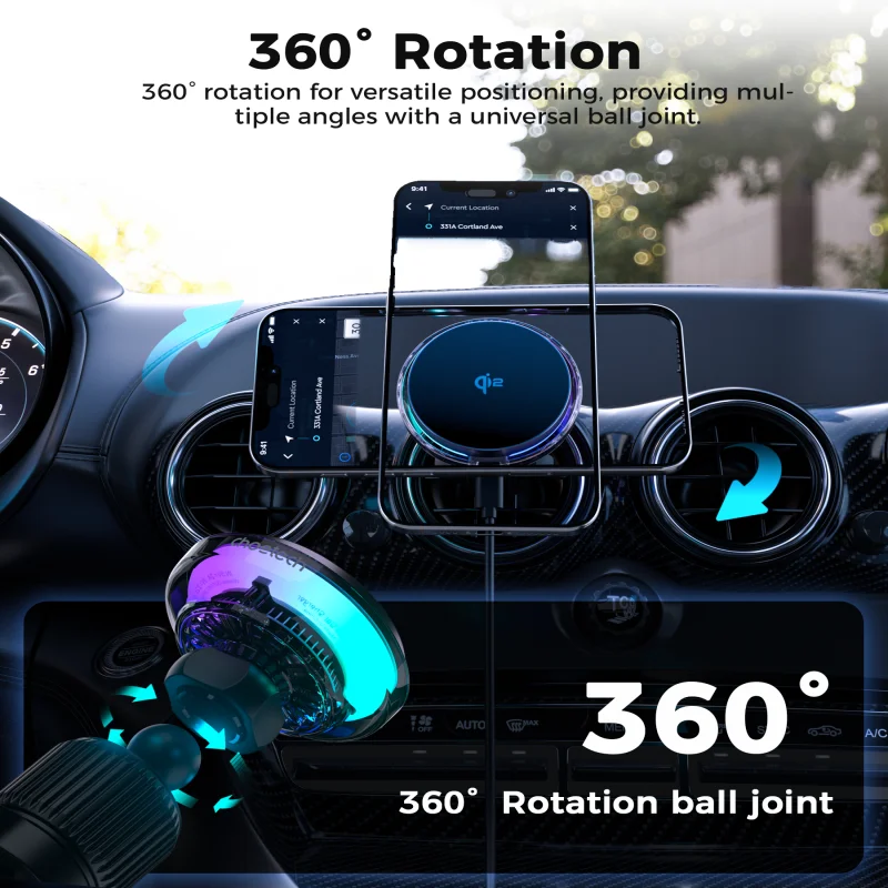 Cross Border 2025 New QI2 15W Magnetic Car Wireless Charger Holder  Flexible Electric Phone Fan Cooler