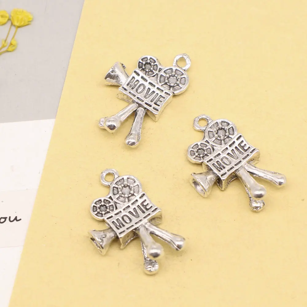 5pcs 15x25mm Movie Players Charms Jewellery Making Pendants Home Decor Crafts Jewelri Make Antique Silver Color