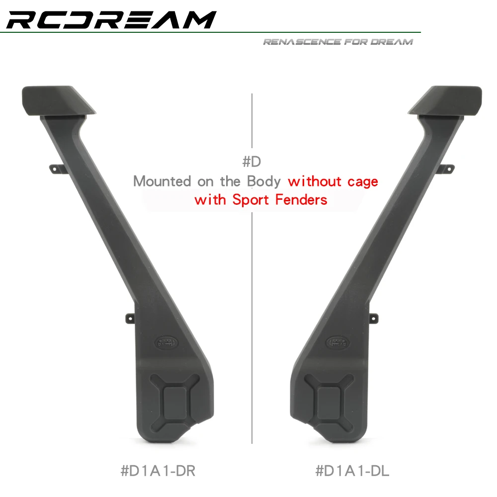 RCDream 1/10 3D Printed Snorkel #D Mounted Without Cage for Wild-Defender RD110 RD90 RD130 RC4WD D110 D90 #D1A1-DR/D1A1-DL