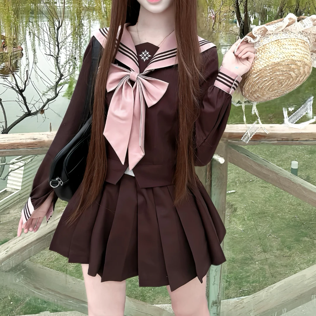 Abito da marinaio a maniche lunghe/corte della Corea del Sud per adolescenti Marinaio Fuku Ragazze delle scuole superiori giapponesi Studenti Cosplay Uniformi Jk Donne