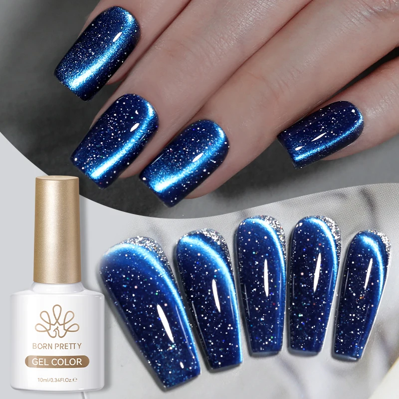 BORN PRETTY 10 ml Blue Reflective Glitter Cat Magnetic Eye Gel Polish Ultra Shine Soak Off UV Gel Nail Art Varnish Manicure