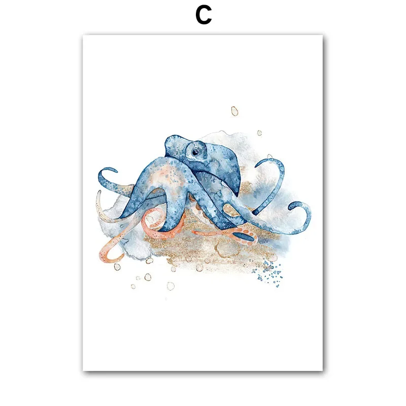 Jellyfish Seahorse Whale Shark Octopus Nordic Nursery Wall Art Posters Art Prints Canvas Painting  Pictures Baby Kids Room De