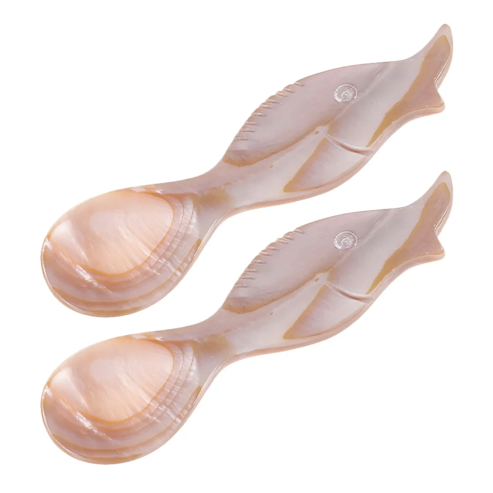 

2Pcs Shell Spoon Natural Dessert Spoons Exquisite Round Polished Handle Caviar Server Coffee Juice Mixer Home Restaurant