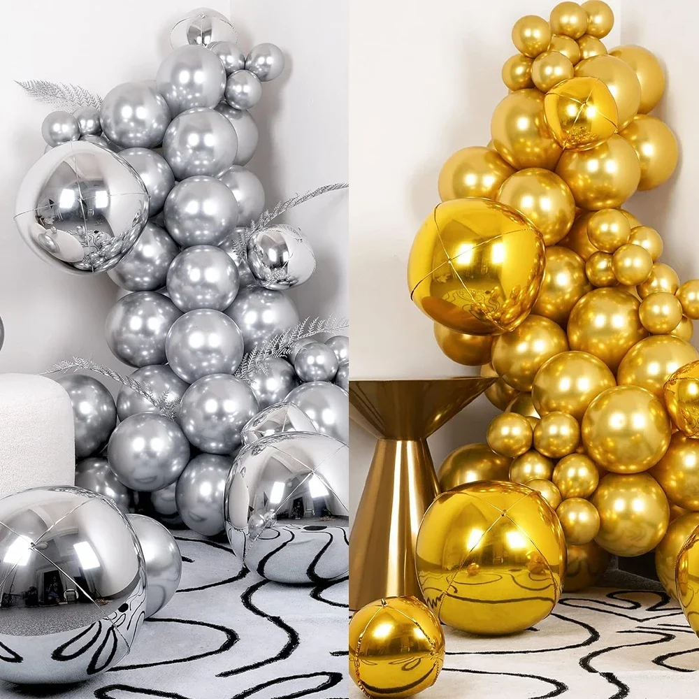 4D foil balloons, silver gold large holographic circular balloons, for Valentine's Day,birthdays,bachelorette parties,weddings view 2