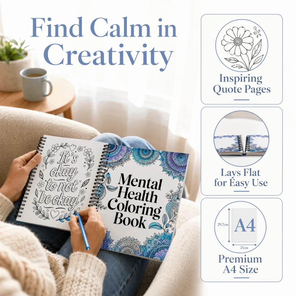 Cheerful Mental Health Coloring Book A4 Size Motivational Quotes Inspirational Coloring Book Self Care Focus Spiral Bound