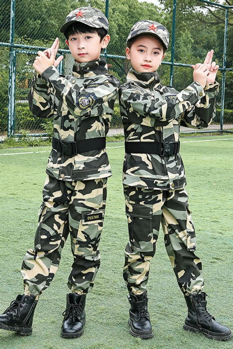 Tuta mimetica per bambini, abbigliamento da allenamento militare a maniche corte per studenti della scuola primaria, polizia, soldati, bambini