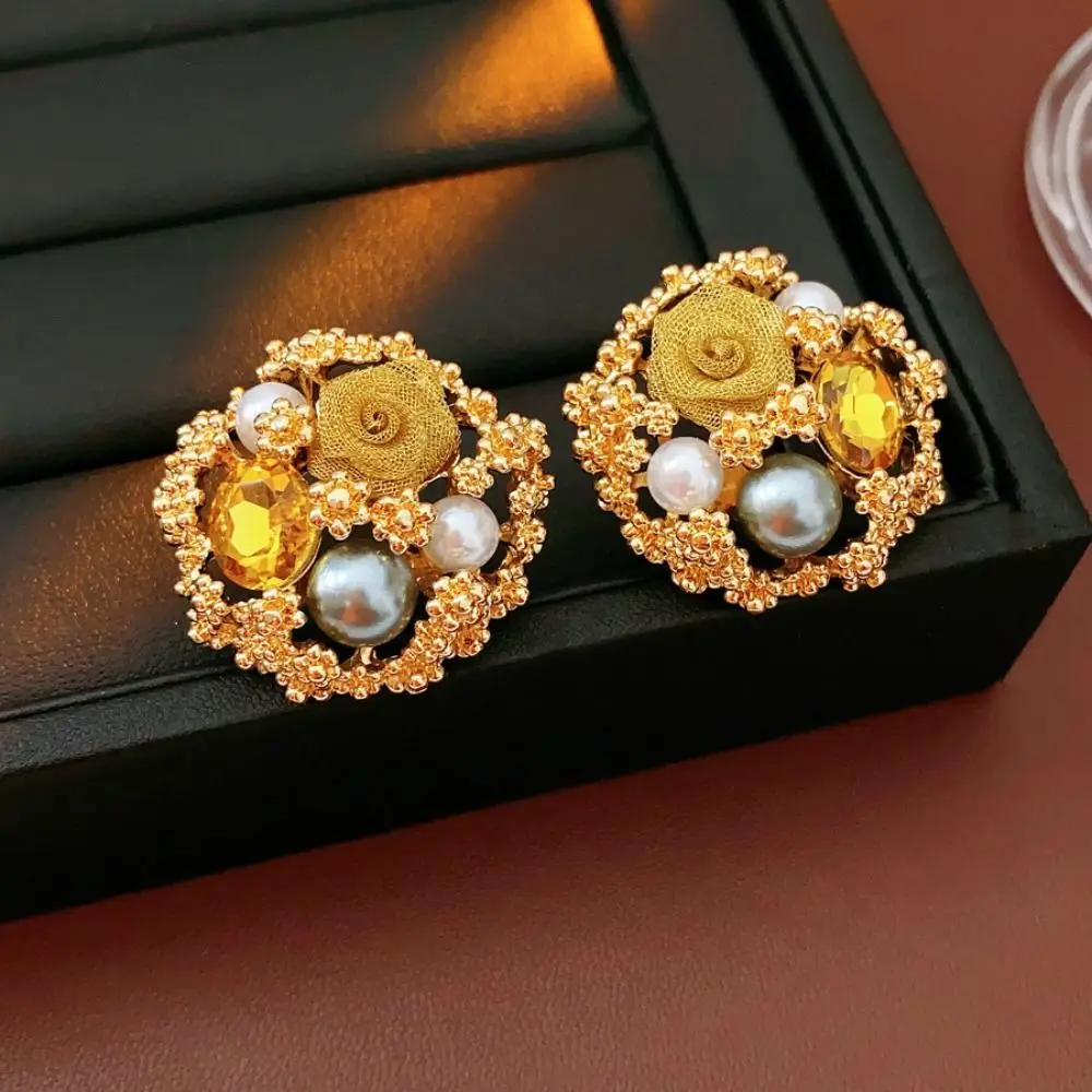 أنيقة رائعة خمر أقراط اللؤلؤ خمر سحر جارلاند أقراط حجر الراين الأذن مجوهرات قرط صغير زهري النساء #3