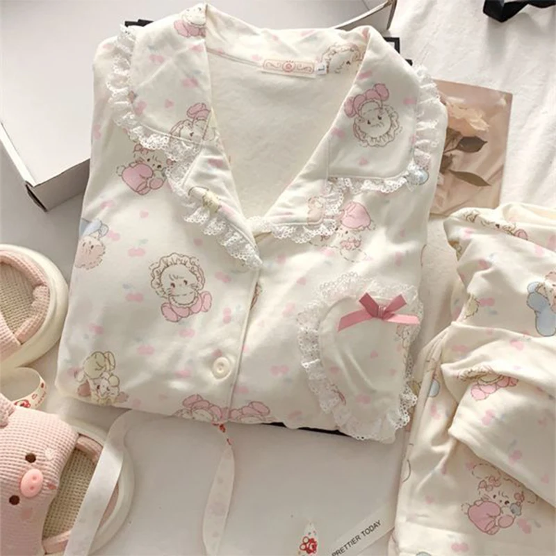 

Kawaii Mikko Pajamas Velvet Women's Autumn Winter Cute Cartoon Thickened Warm Home Clothes Set Two-piece Set Girl's Gifts Toys