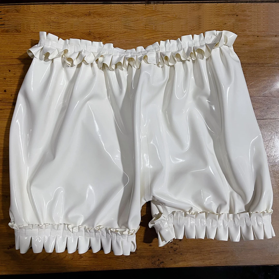 

Sexy Latex Gummi Women Men Shorts Rubber with Lace Ruffle Lace Knickers Handmade Underpants RPM032