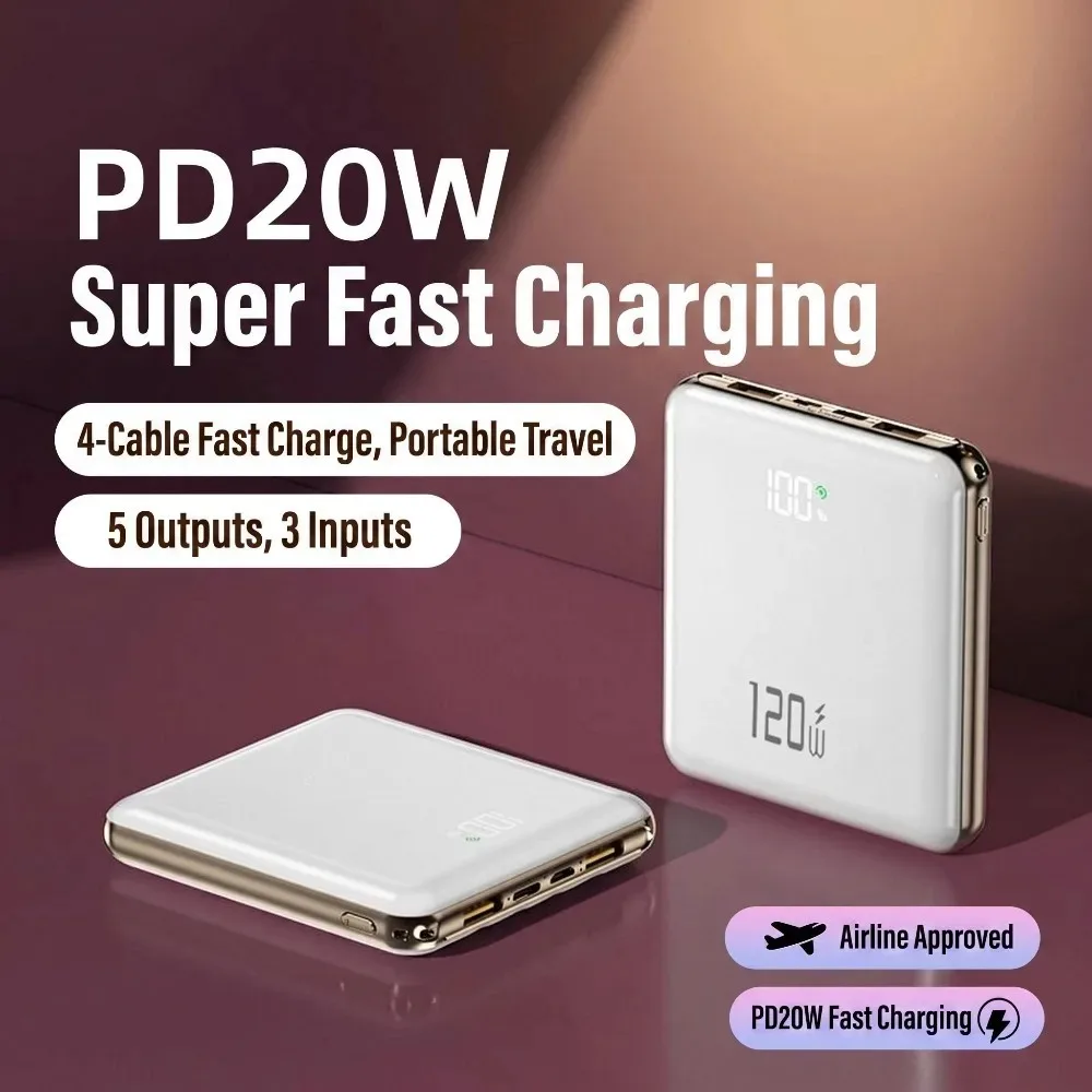 

120W 20000mAhs Power Bank Portable Fast Charging External Battery Charger For Xiaomi, Apple & Android Phones