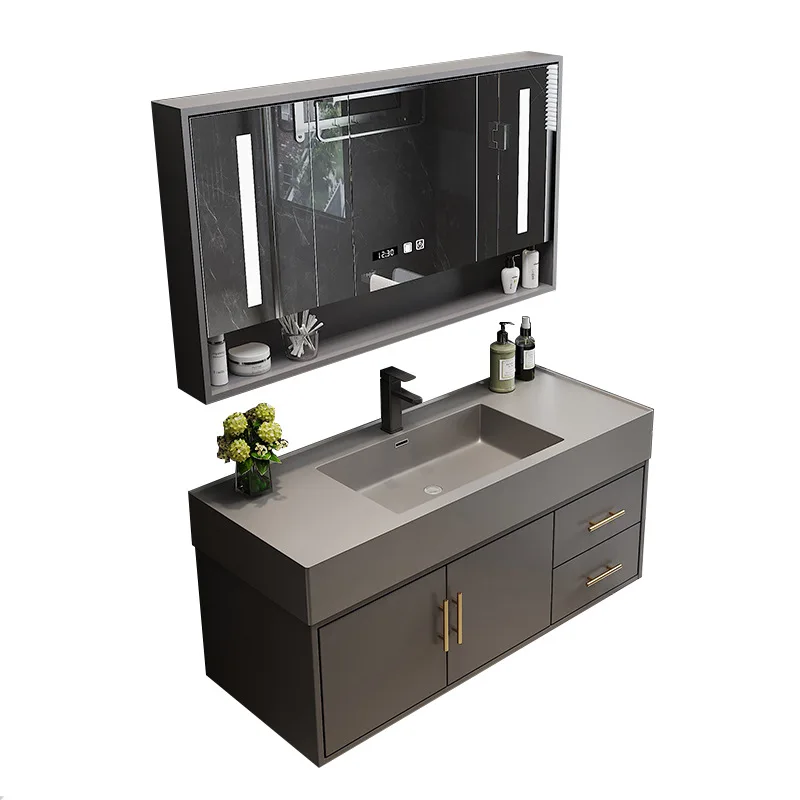 Bathroom cabinet combination simple solid wood integrated basin face wash sink toilet washstand bathroom