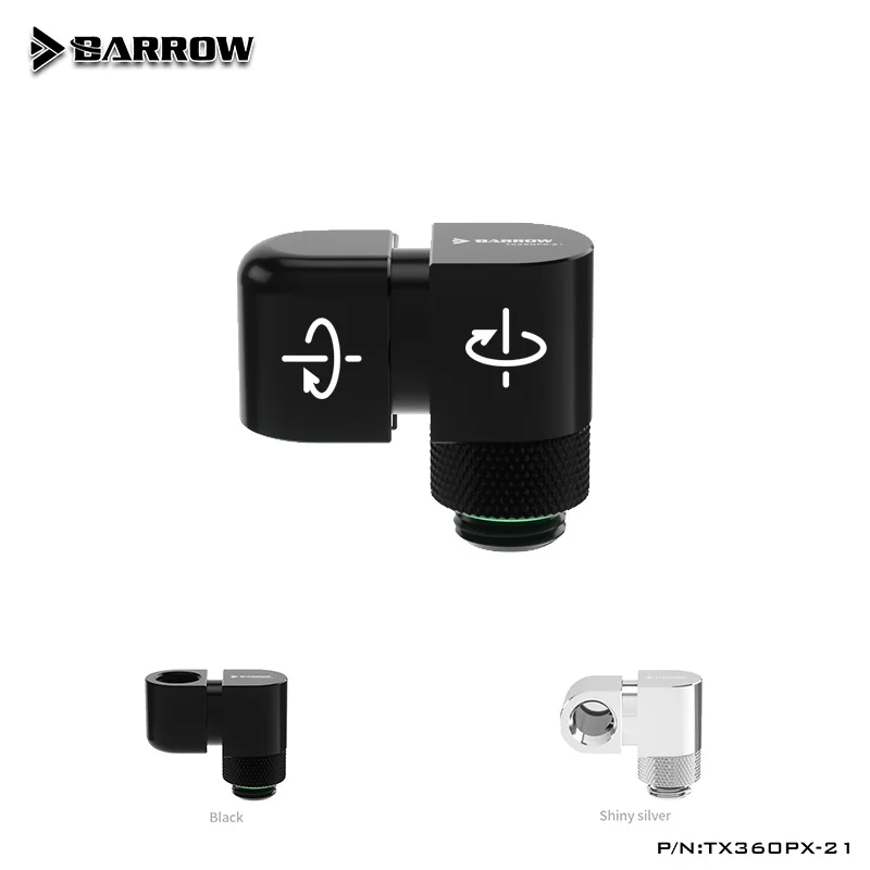 

Barrow G1/4" Thread Dual Rotary 21MM Offset, 45/90/360 Degree Bend Angle Rotating Fitting for Water Cooling System, TX360PX-21