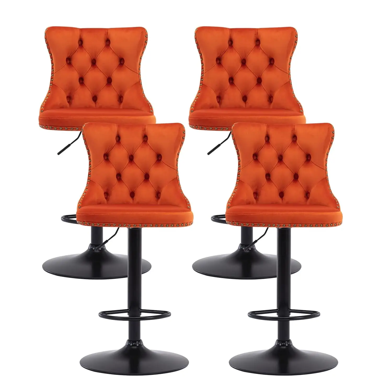 

Adjustable Velvet Counter Height Barstools Set 4 With Back Footrest Swivel Kitchen Orange, Customized