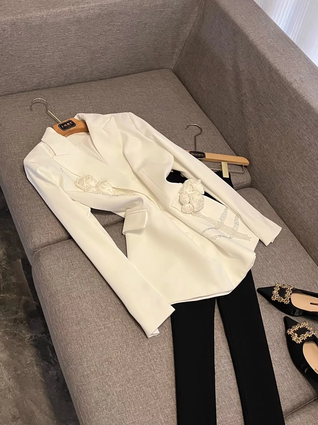 Slim Fit Pure Color Floral 3D Printed Women's Suit Jaet Winter 2025 New Arrival Ele Sle European Faion Workwear