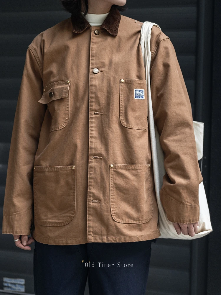 Qingtian Abrigo de trabajo de lona de los años 50 Ropa de trabajo vintage Cuello de pana Chaqueta de trabajo sin forro para unisex
