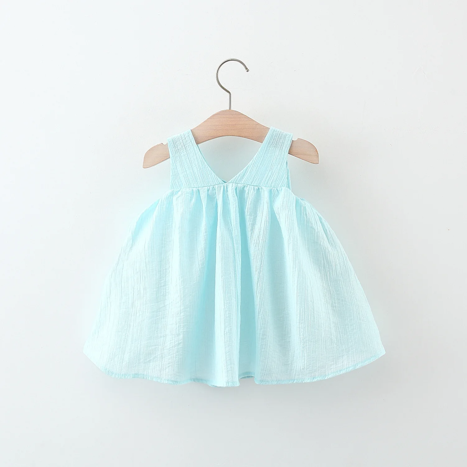 Girls\' Summer Dress New Bow Suspender Cotton Dress Girls\' Korean Version Sleeveless Mini Skirt Solid Color Princess Dress