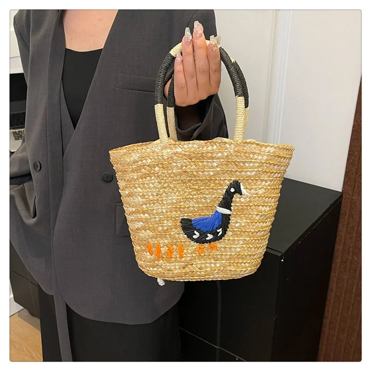 

New Handwoven St Bag Embroidered Du Design Large Capaci Beach Vaion Tote Bag Street Cool Sle ex Zipper Closure