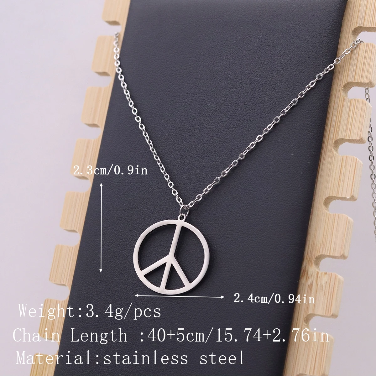 Kinitial Peace Sign Pendant Necklace Simple Hippie Anti War Sign Pendant Necklace Stainless Steel Chain Long Chain Necklace