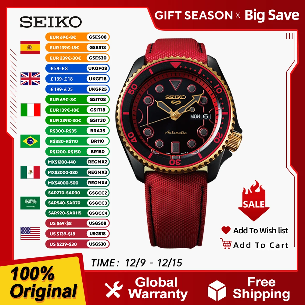 SEIKO 5 Original Esportes Relógio Automático Mecânico 10bar Relógios Masculinos Luminosos À Prova D 'Água