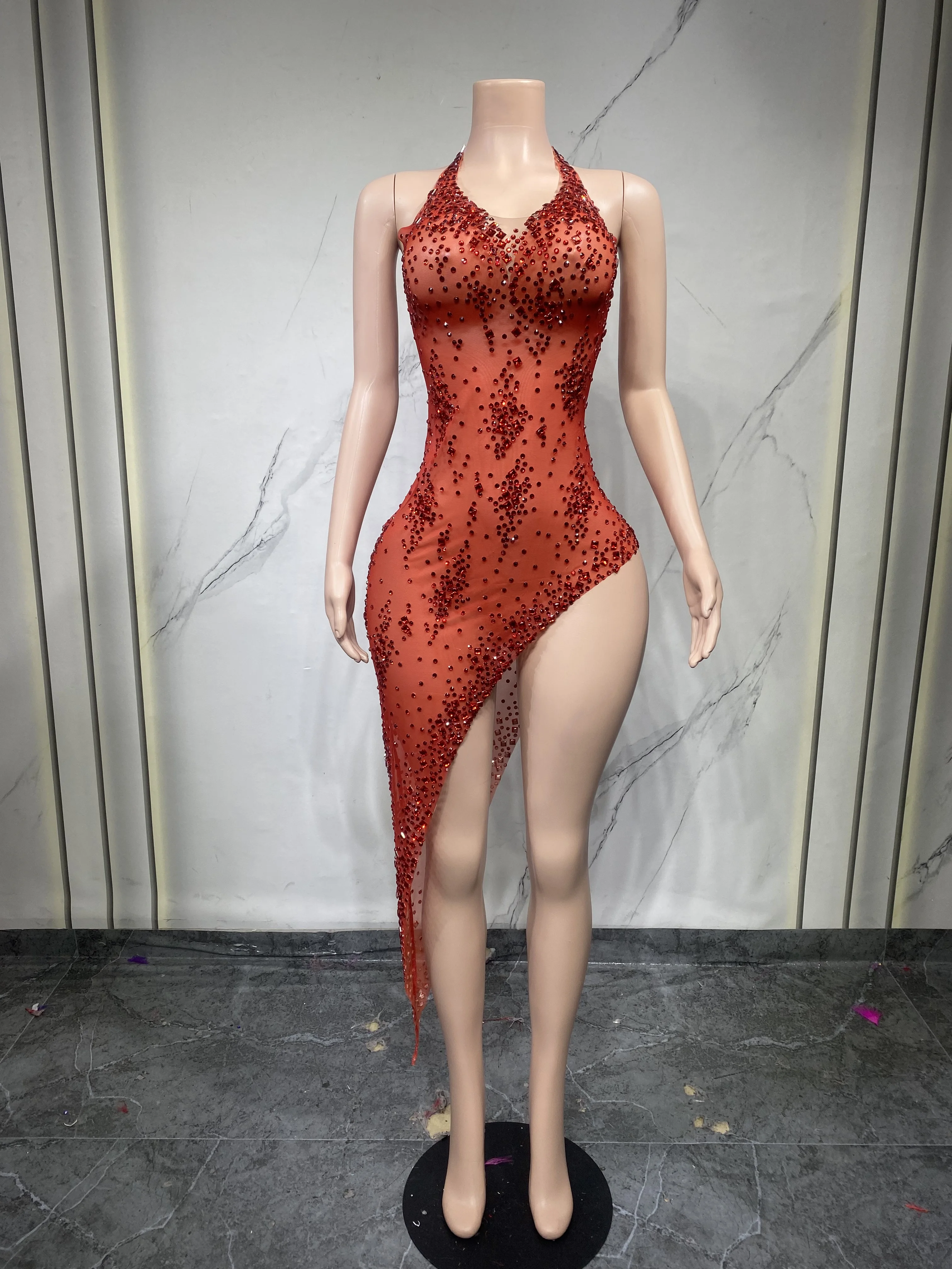 Vestido tubo transparente Sexy dorado condiamantes de cristal brillante para actuacion enclub nocturno, ropa personalizada para - Image 6