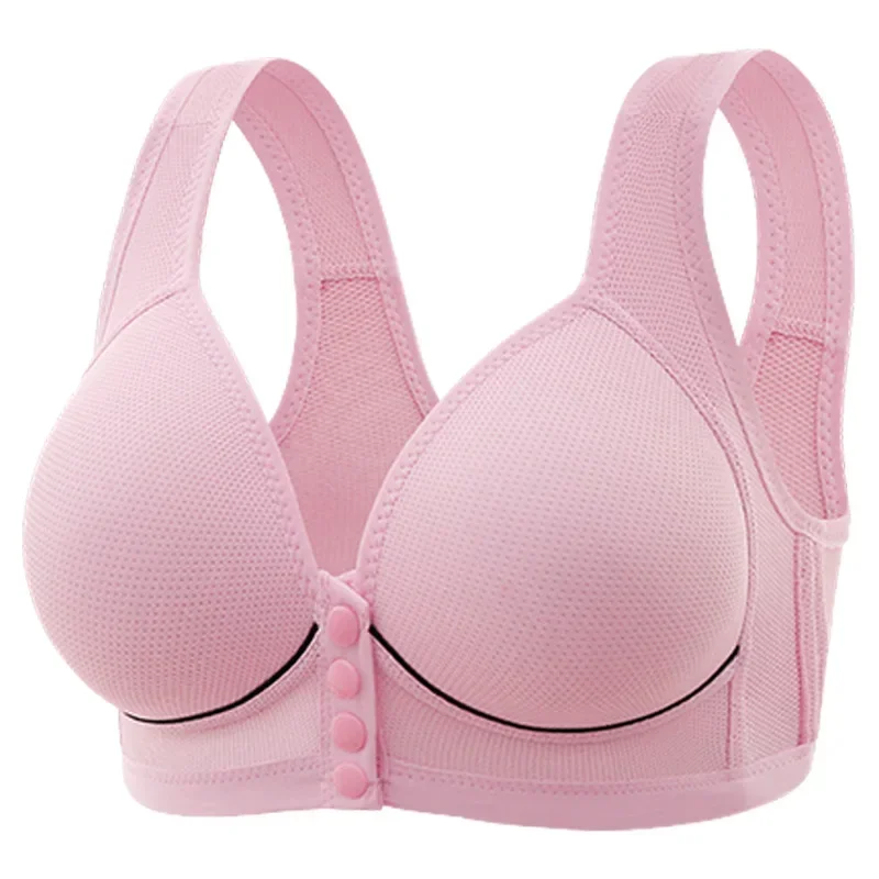 Large Size Gathered Women\'s Bra Fixed Sponge Cups Front Button Button Type Thin Cup Breathable Non-steel Ring Underwear Lenceria