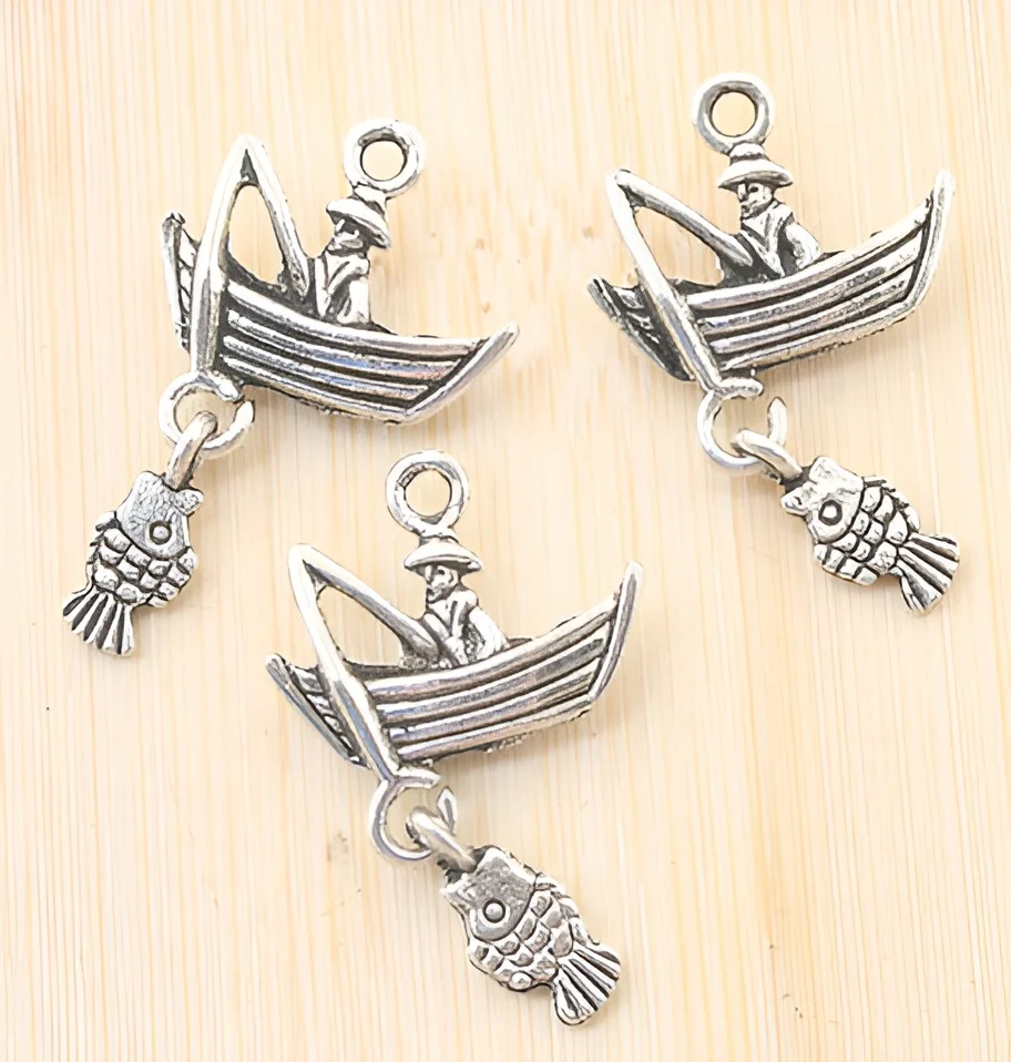 

15pcs 17x29mm,hole:1mm Alloy matel tibetan silver fishman pendant HWG1714