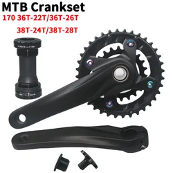 104/64BCD Hollow Integrated MTB Crankset 22T/24T/26T/28T/36T/38T Double/Triple Bicycle Chainring 170mm Mountain Road Bike Crank