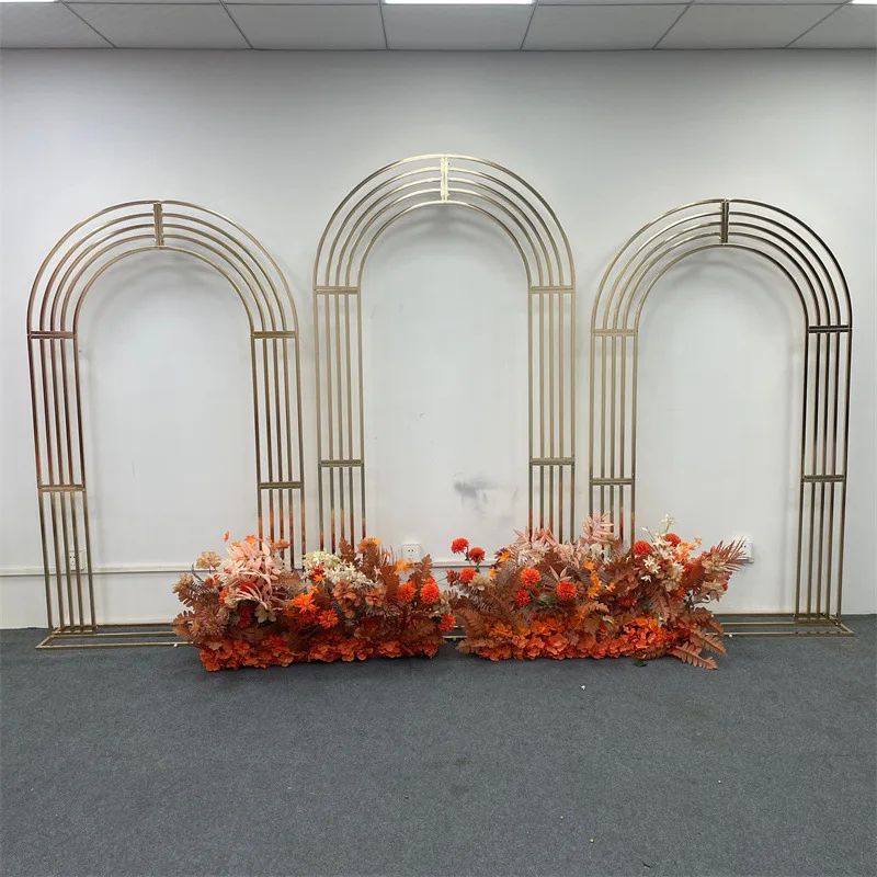 Shiny Electroplated Gold Curved Five-panel Screen Frame, Artificial Flower Archway Decoration, Suitable for Wedding Ceremonies