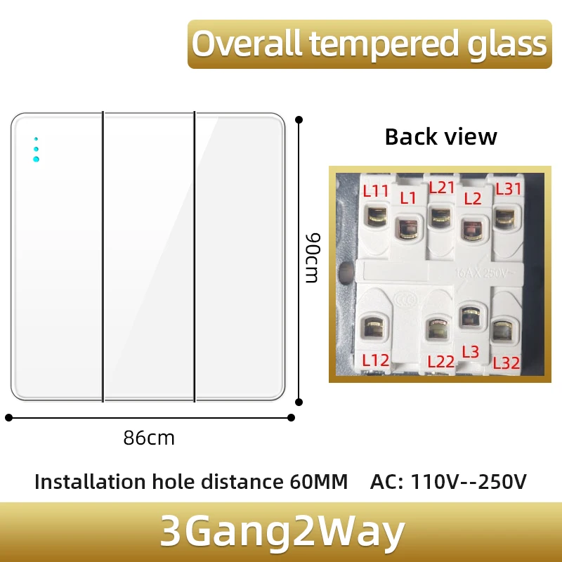 

ELEGAN UK Socket White 16A/20A/45A Full Glass Wall Switch USB type-c Tempered Crystal Panel Electrical Outlet Home Improvement