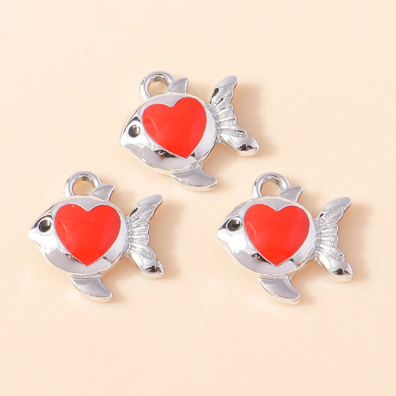 Leslie 10 Stück neue Cartoon bunte Herz Goldfisch Clown Fisch Charms Anhänger für Schlüsselanhänger Ohrringe DIY Schmuckherstellung Zubehör – Detail 8