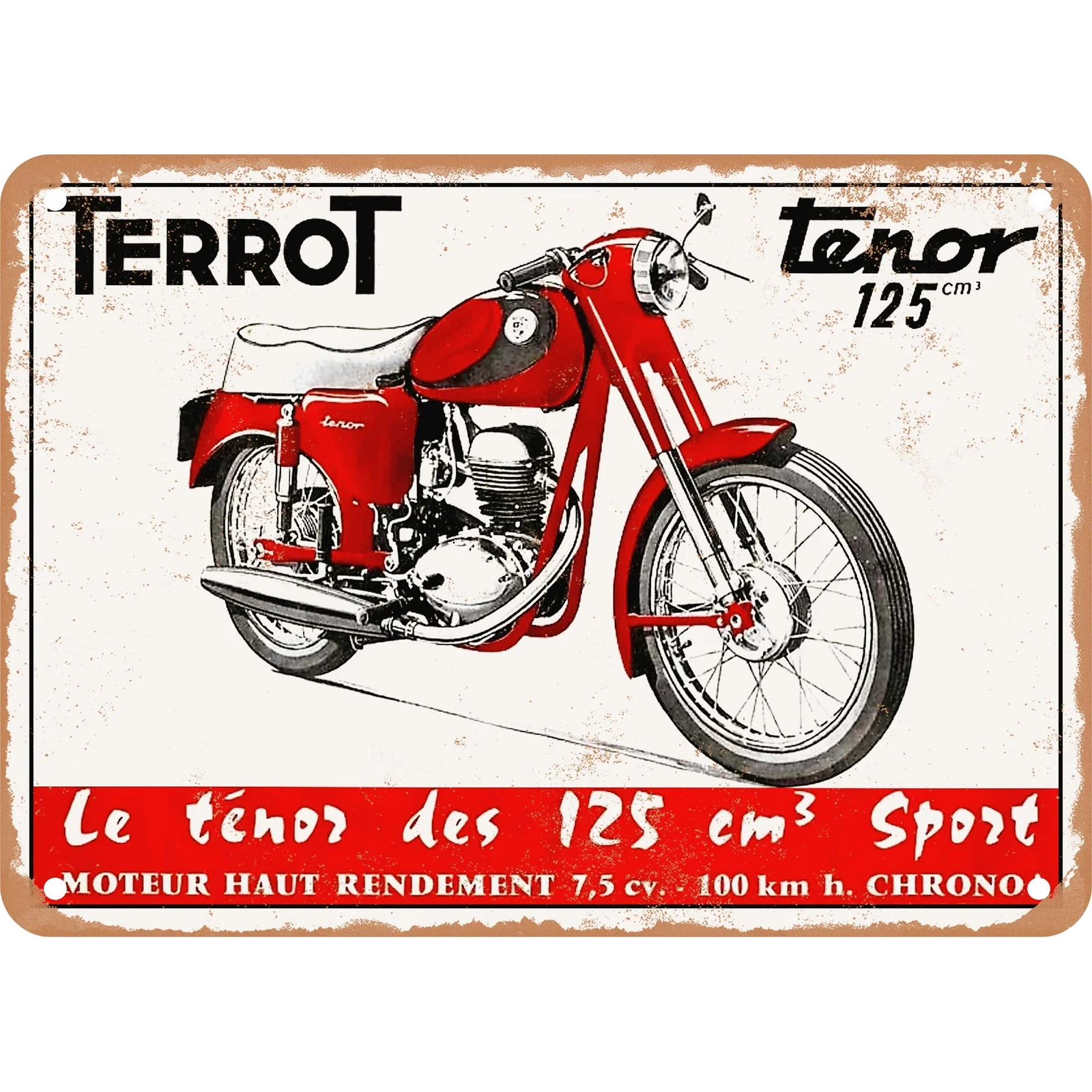 علامة معدنية للدراجة النارية Terrot Tenor 123cc عتيقة 1963 - إعلان دراجة نارية فرنسية كلاسيكية من الحديد شديدة التحمل - جراج، للرجال C