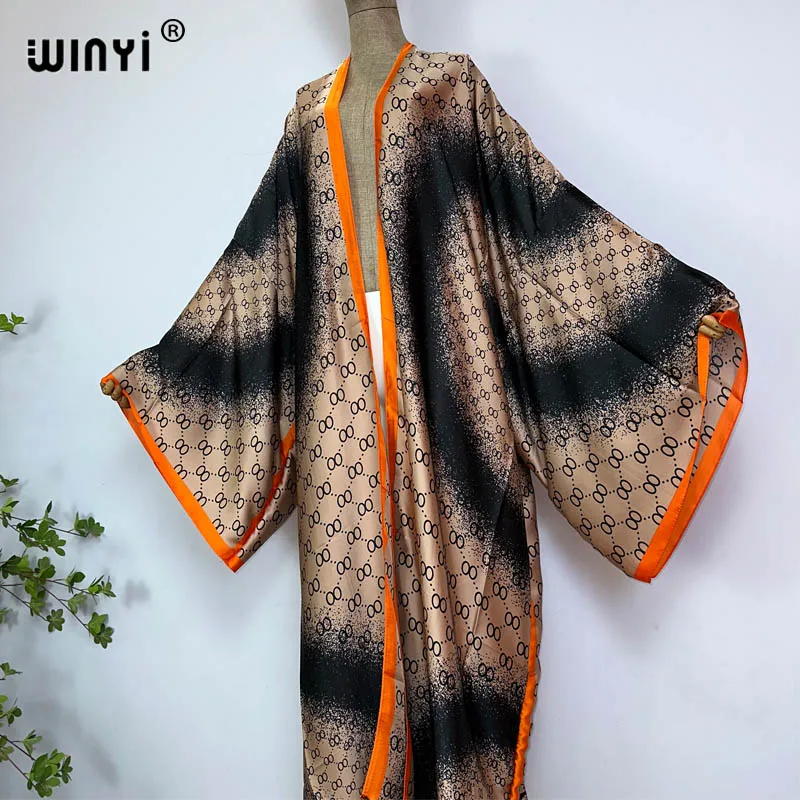 Imagem -02 - Winyi África Clássico Padrão de Impressão Doce Senhora Praia Boêmio Longo Cardigan Ponto Encobrimento Casual Boho Maxi Feriado Festa Quimono