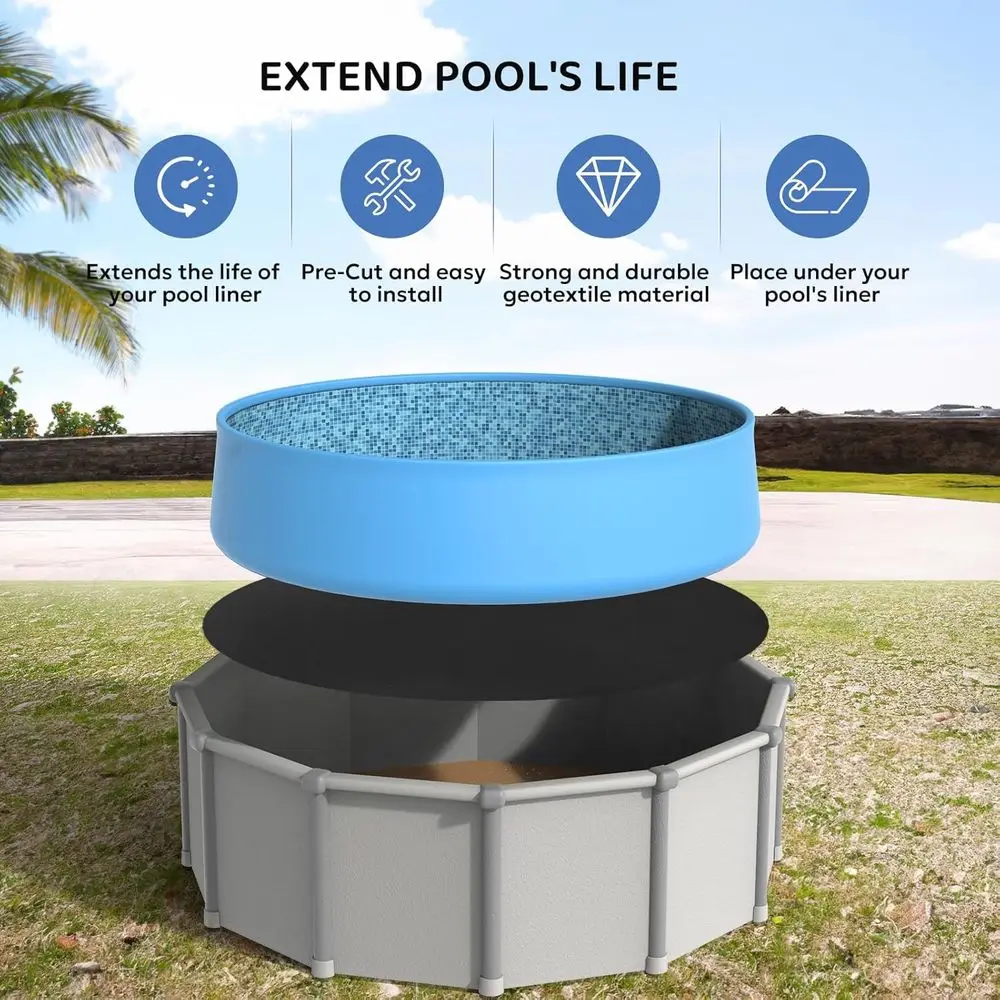 Foot Pool Liner Pad, Round Pool Liners for Above Ground Pools, Pool Mat Made of Durable Geotextile Material Effectively Prevents