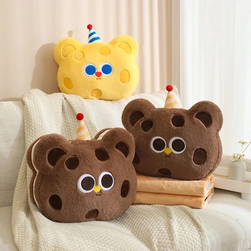 Biscuit Bear Pillow Blanket Dual-use Two-in-one Cartoon Student Office Girl Nap Air-conditioned Blanket