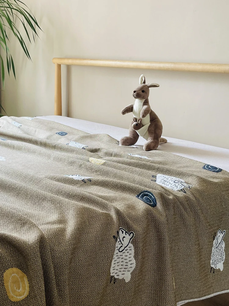 Thick Cotton Muslin Blanket Children's A-Class Pure Cotton Breathable Air Conditioning Bedding Sheep Pattern Bedroom Blanket
