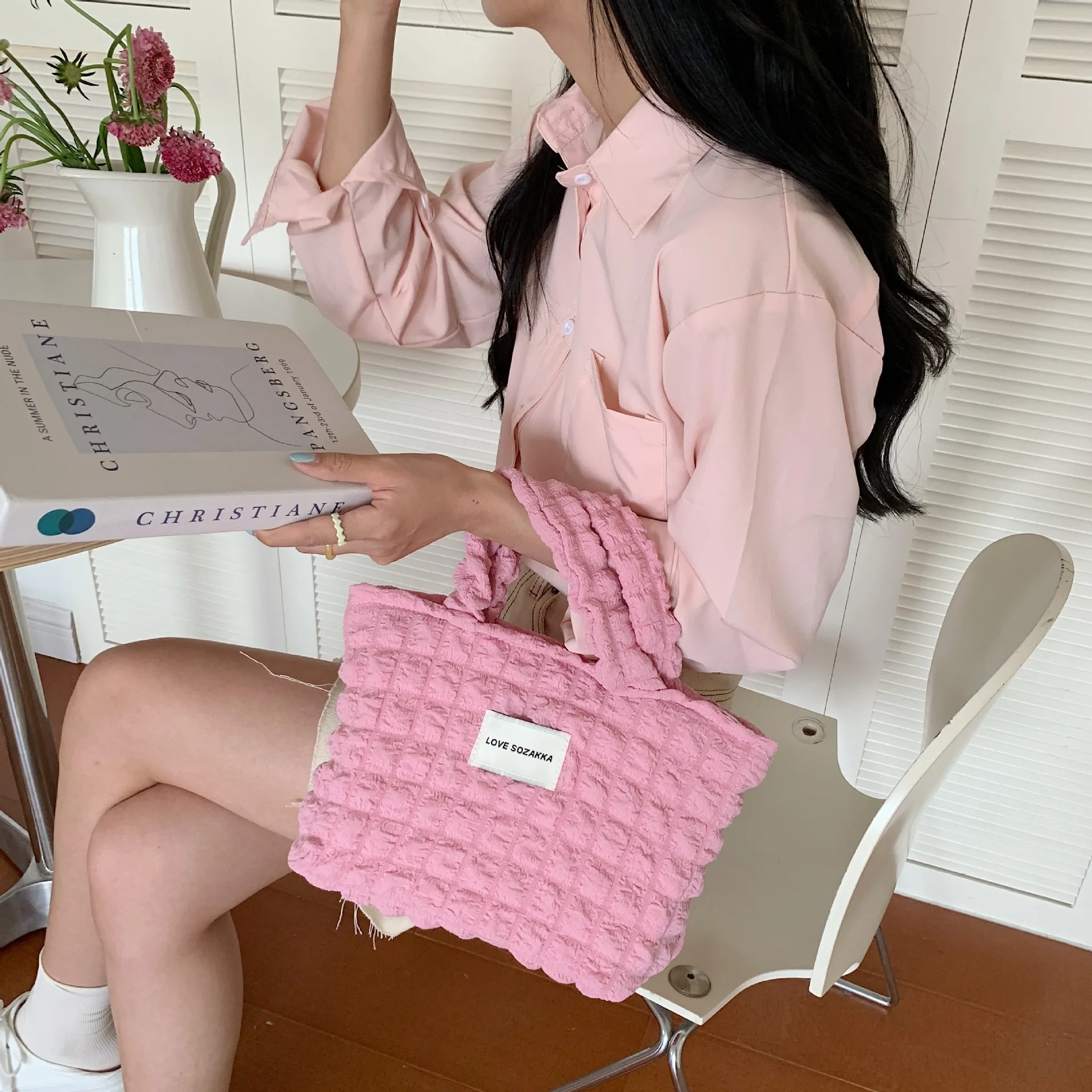 Quilted Bubble Handbags for Women Pleated Cloud Cos Shoulder Bags Large Tote Bag Solid Color Ruched Crossbody Bag Shopping Bag