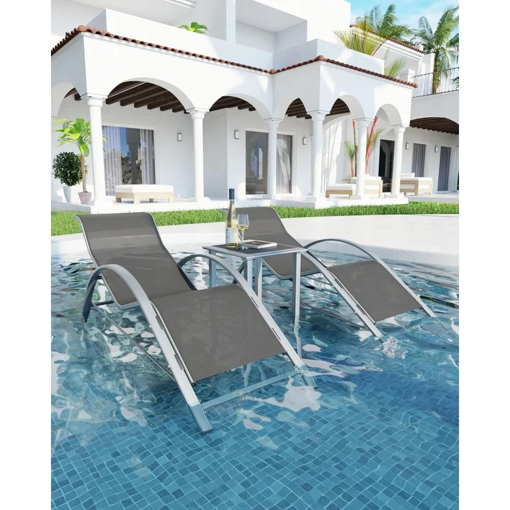 

Patio Chaise Lounge Outdoor Set of 3, Quick-Dry Textilene Fabric, Aluminum Chaise Lounges for Pool, Garden, Beach, and Backyard