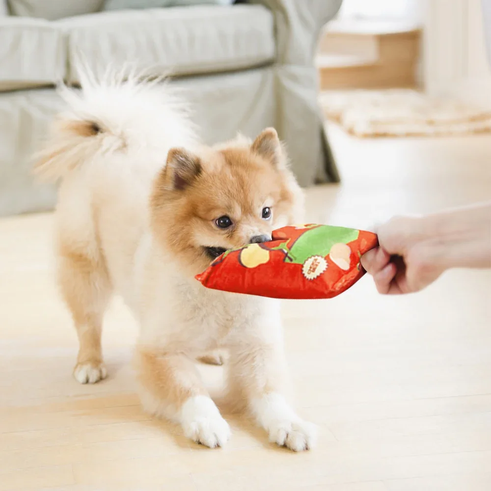 Potato Chip Bag Funny Dog Toys Plush Squeaker Bite Food Toy for Small Medium Dogs Interactive Squeaky Chew Puppy Toys