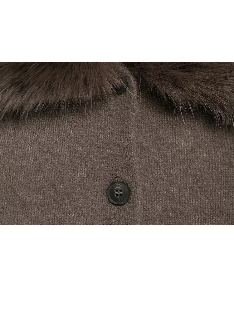 

HH женская зимняя модная универсальная вязаная куртка с эффектом искусственного меха и отложным воротником, женское однобортное теплое пальто с длинными рукавами