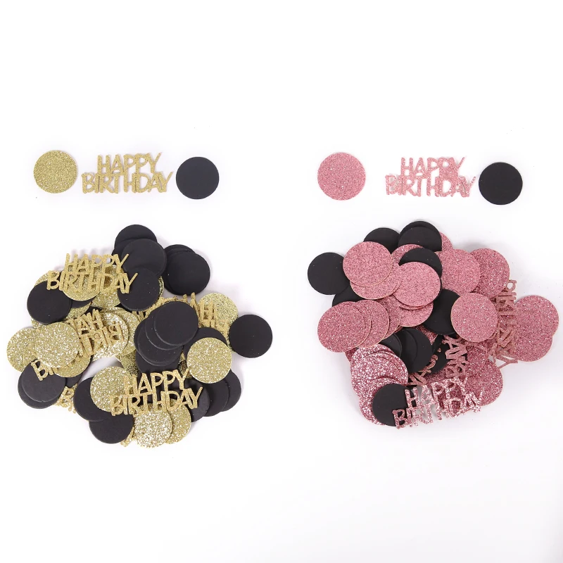 100Pcs Happy Birthday Confetti, Rose Gold Black Glitter Sequins, Table Scatter Decor for Boys Girls First Birthday Baby Shower﻿ view 5
