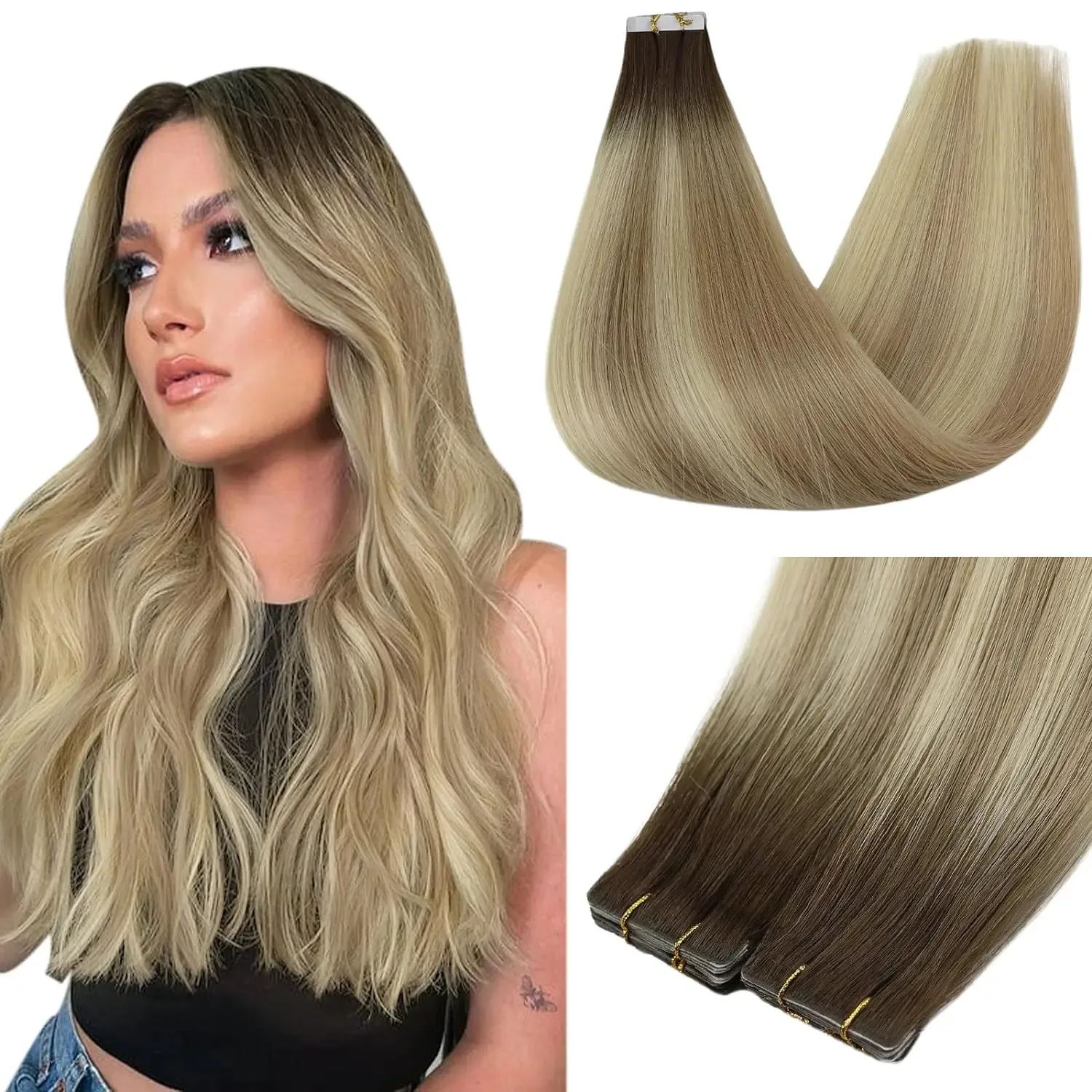 Cinta de inyección de cabello totalmente brillante, extensión de cabello humano, cinta sin costuras, extensiones de cabello humano, extensiones de cabello invisibles