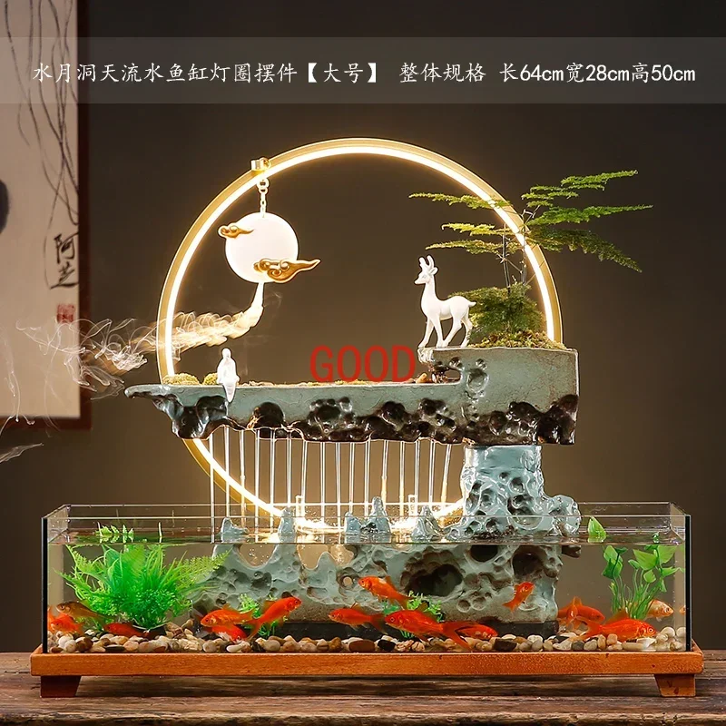 Loop Make a Fortune as Endless as Flowing Water Glass Fish Tank Home Living Room TV Cabinet Decoration 1