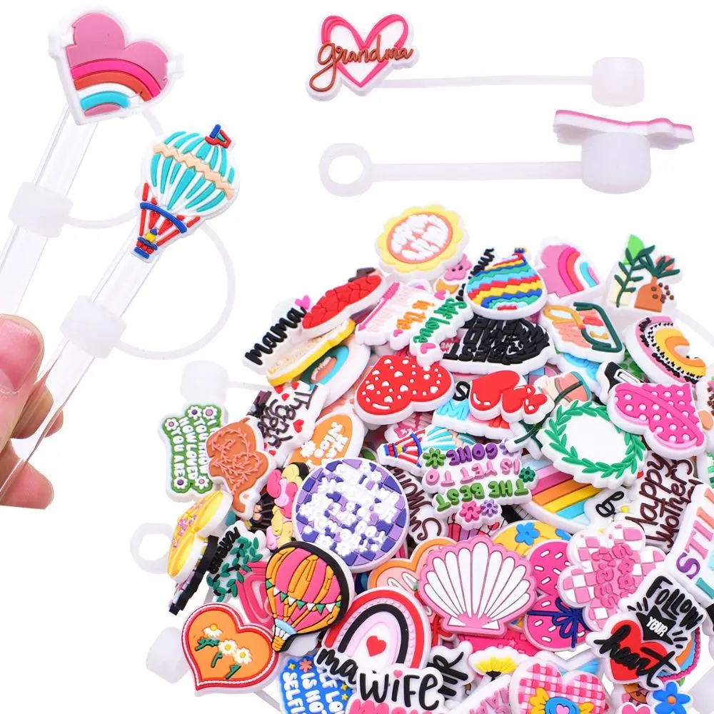 MINISO 10-200pcs Mixed Random Straw Cover Cap 8/10MM Drink Straw Plug Reusable Fit Cup Straw Cap Charms Pendant Accessorie gift