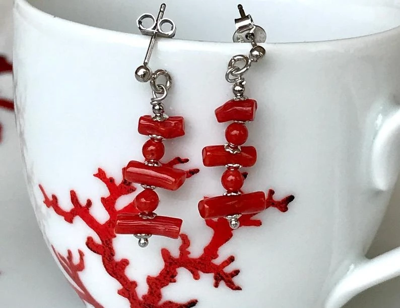 Natural full-bodied Mediterranean Red coral earrings