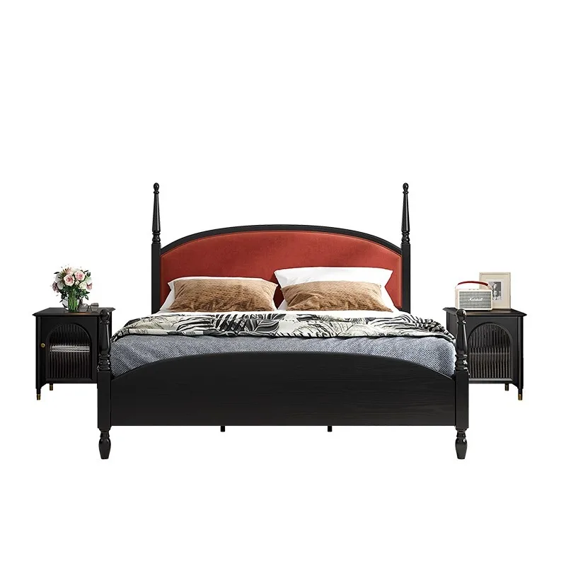 

American retro simple solid wood bed